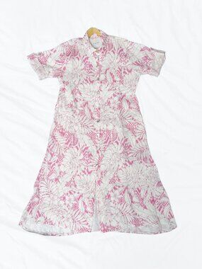 NWT L/XL Italian Linen Women's Pink Tropical Dress